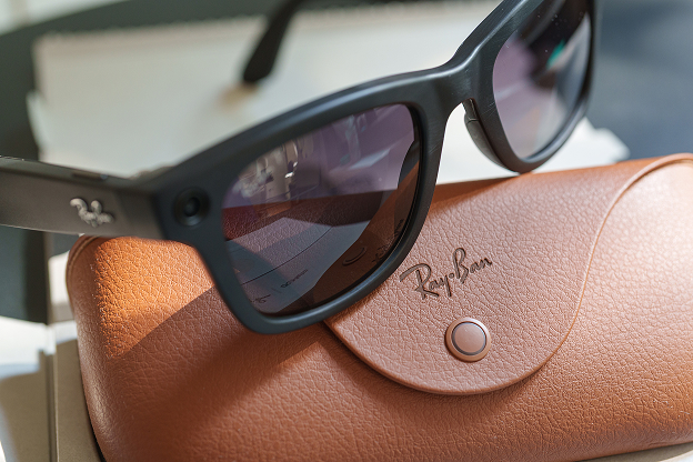Ray-Ban Meta smart glasses resting on their case